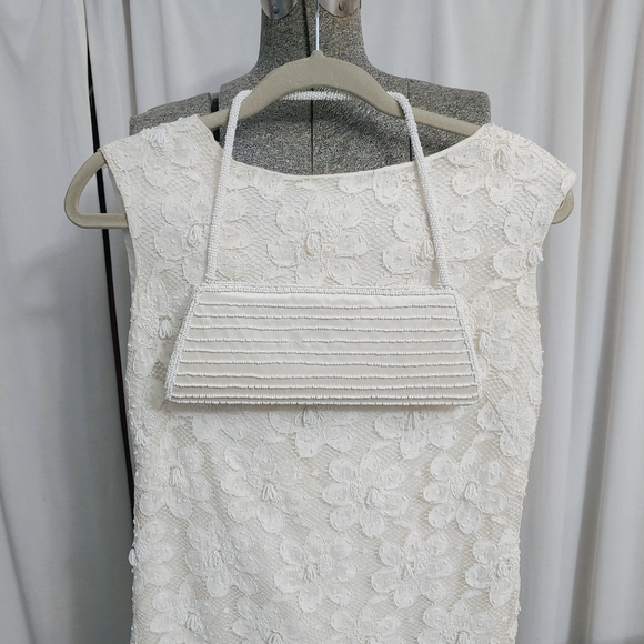 1960S VINTAGE White beaded- lace dress& accessorie - Picture 5 of 16